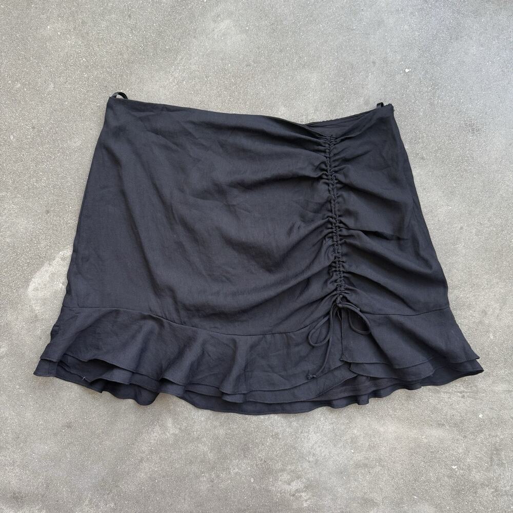 NWT Native Daughters Black Ruched Ruffle Mini Skirt‎ whimisgoth Y2K Size Large